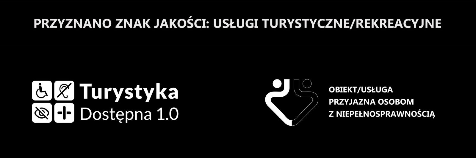 logo znaku jakości: usługa turystyczna/rekreacyjna w wersji czarno-białej 