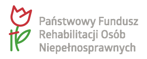 logo PFRON - czerowony kwiat tulipanu na zielonej łodyce i po prawej stronie napis Państwowy Fundusz Rehabilitacji Osób Niepełnosprawnych 