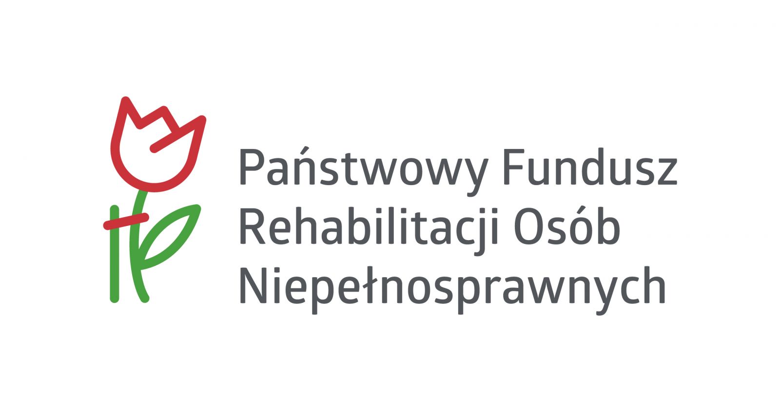 logo PFRON - czerowony kwiat tulipanu na zielonej łodyce i po prawej stronie napis Państwowy Fundusz Rehabilitacji Osób Niepełnosprawnych 
