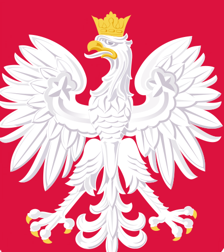 godło Polski - Biały orzeł w złotej koronie na czerwonym tle 